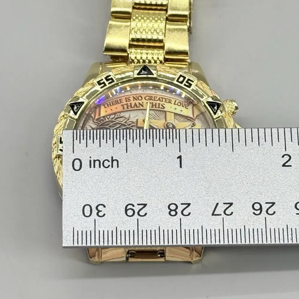 DEYROS Men's Gold Tone Watch Jesus Christ Religious Christian Quartz Wristwatch